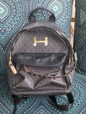 H by Halston Black & Gold Logo Mini Backpack